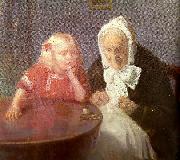 Anna Ancher bedstemor underholdes oil painting reproduction